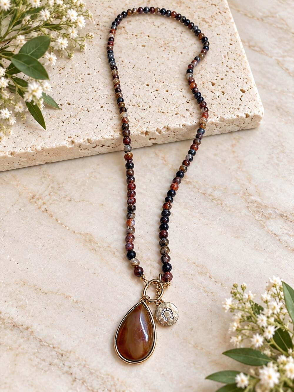 Shyanne Summer Moon Antique Gold Tone Pendant Necklace Beads Boho